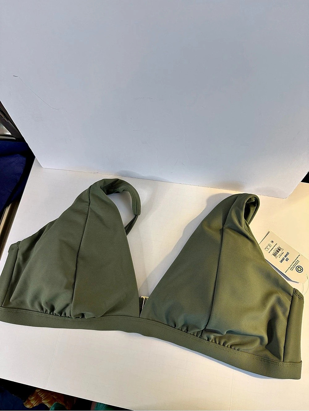 Time and Tru Plus 3X Olive Ribbed Bikini Swim Top NWT